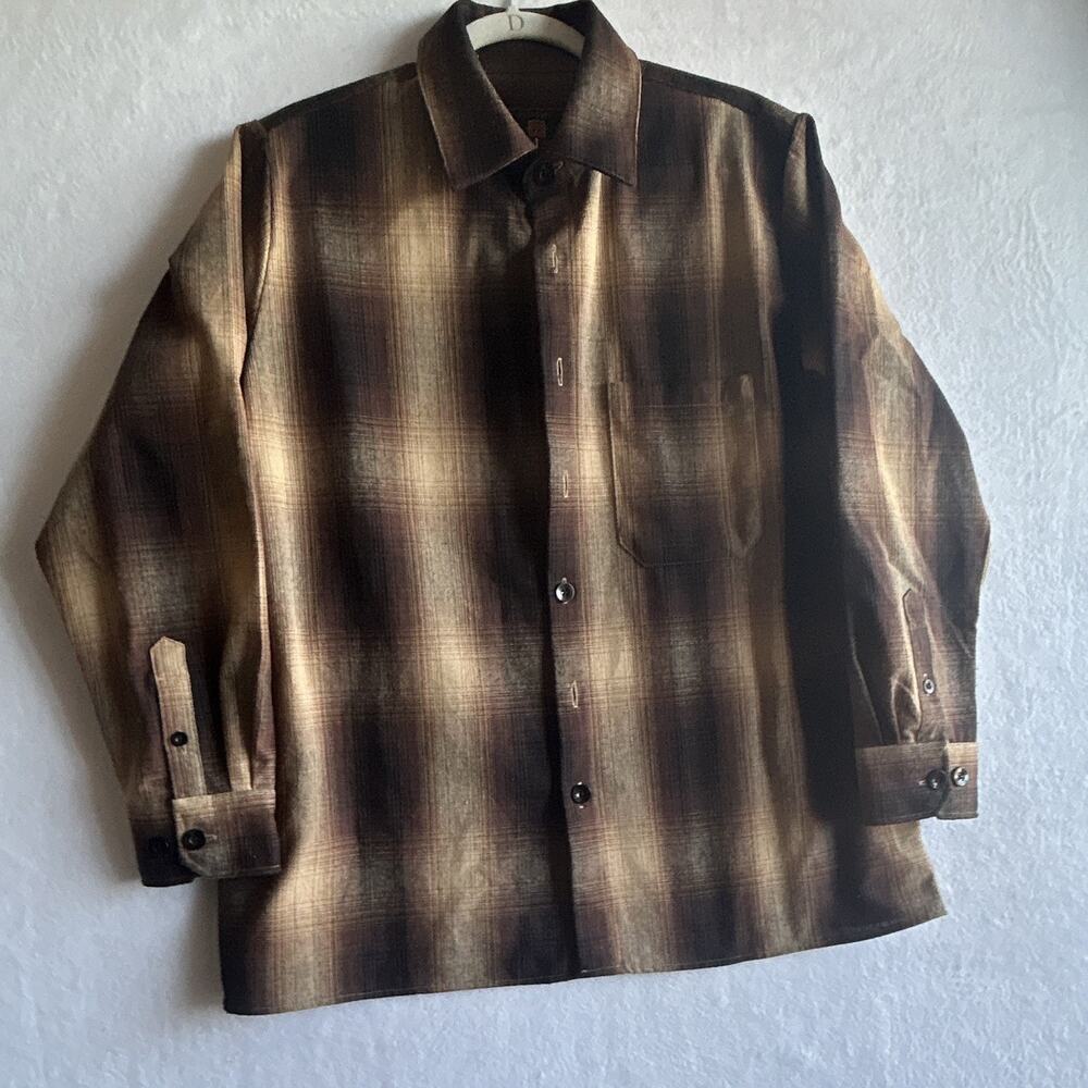 FB County Men's S Brown Tan Plaid Long Sleeve Button-Up Shirt Cotton